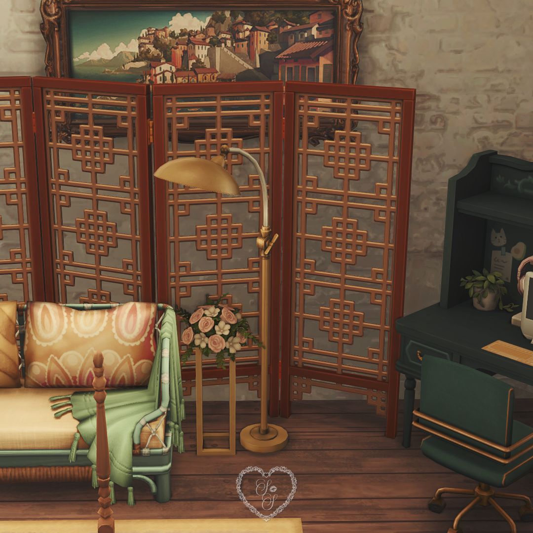 Emerald green bedroom in with vintage patterns and warm wood tones