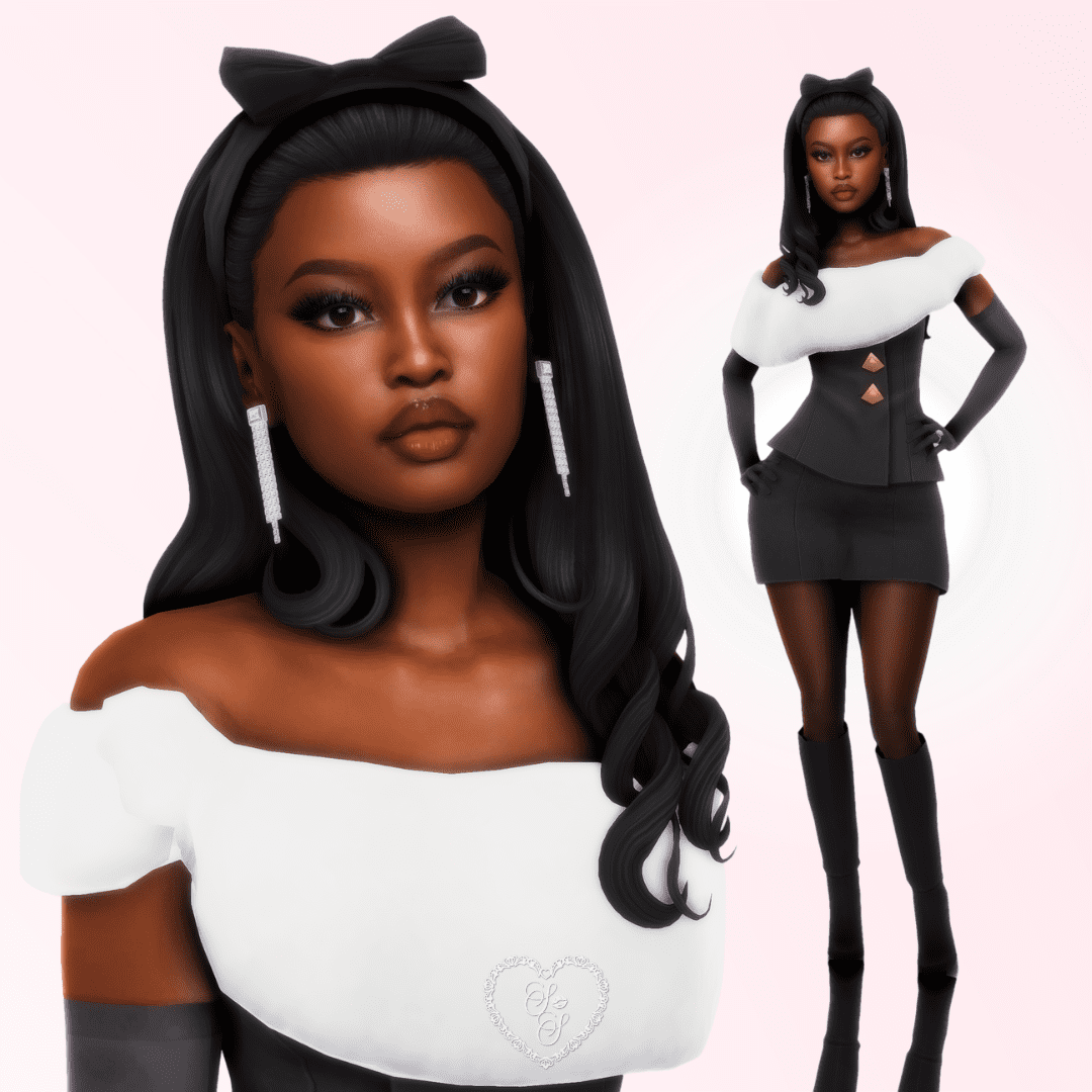 A soft glam shot of Coco Jones’ Sim smiling slightly, with a split frame showing her full-body look in stylish monochrome.