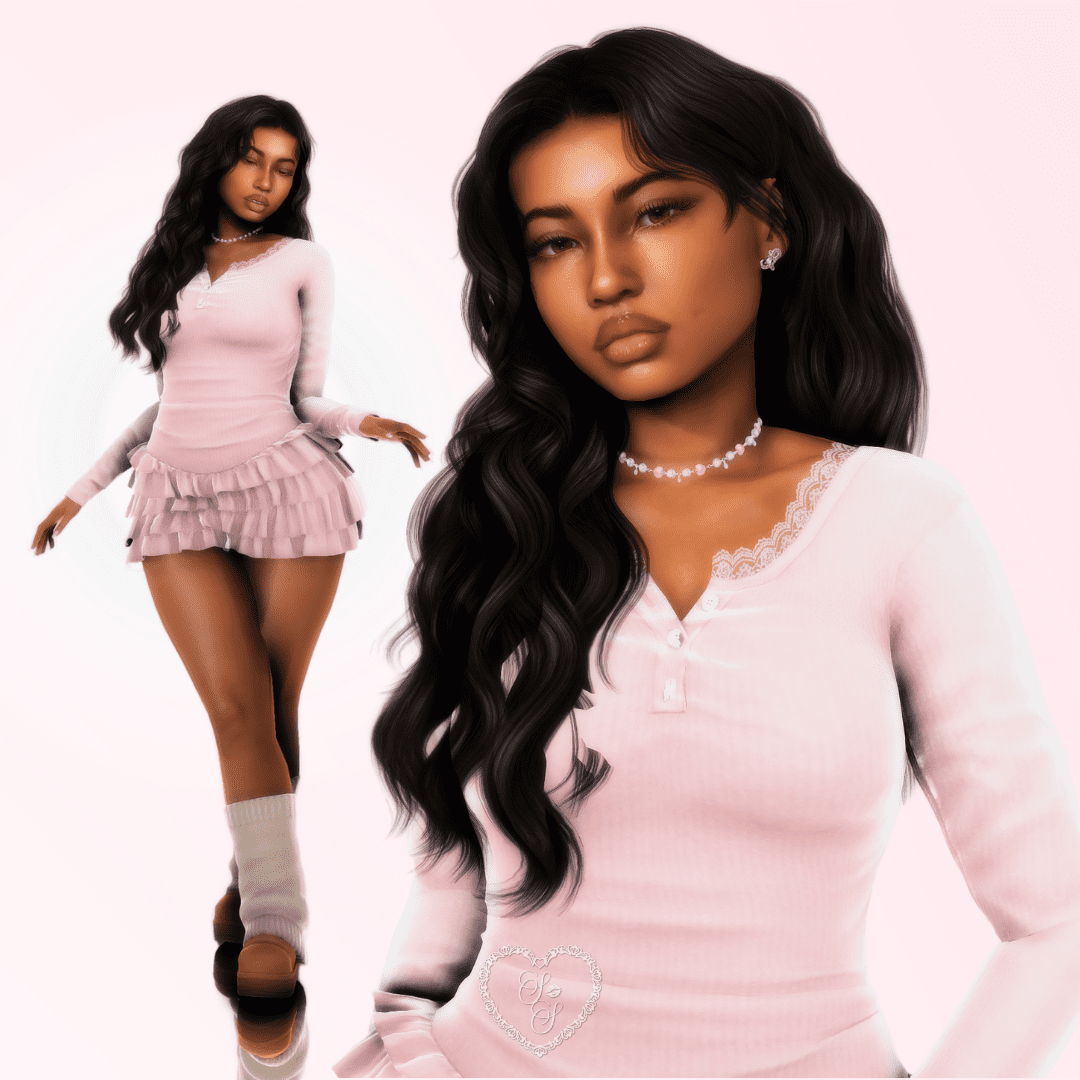 Cheyanne Douglas mid-twirl in a blush pink mini and boots, smiling softly with her hair flowing, embodying playful cottagecore glam.