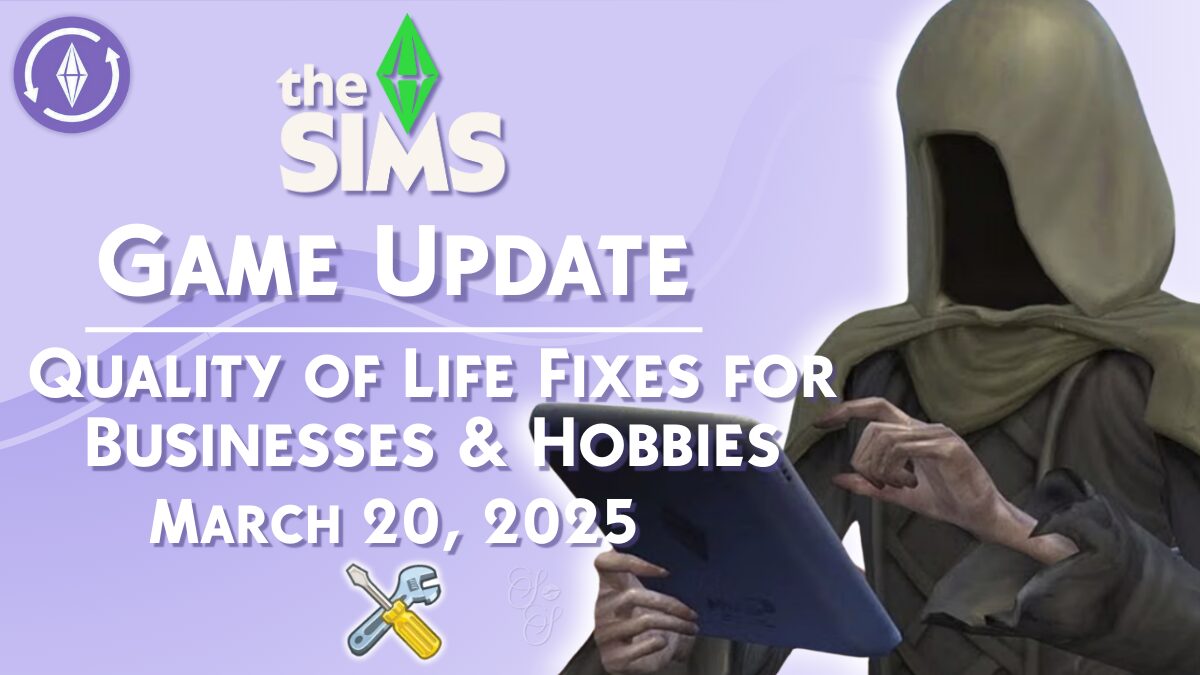 March 20, 2025 update day template -1200x675 Group of Sims wearing masculine CAS outfits from The Sims 4 Casanova Cave Kit, posed in a stylish loft lounge. This Sims 4 lookbook highlights cozy, romantic fashion for masculine-frame Sims.