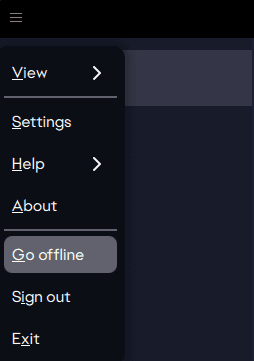 Screenshot 2025-04-26 161520 drop down menu featuring offline mode