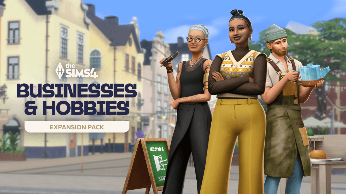 businesses and hobbies – Full Width Image – 1200x675 TEMPLATE Group of Sims wearing masculine CAS outfits from The Sims 4 Casanova Cave Kit, posed in a stylish loft lounge. This Sims 4 lookbook highlights cozy, romantic fashion for masculine-frame Sims.