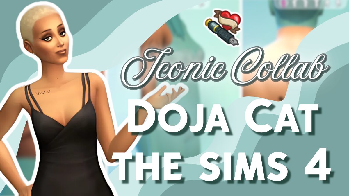 doja cat x the sims collab blog post 1200 x 675 Group of Sims wearing masculine CAS outfits from The Sims 4 Casanova Cave Kit, posed in a stylish loft lounge. This Sims 4 lookbook highlights cozy, romantic fashion for masculine-frame Sims.