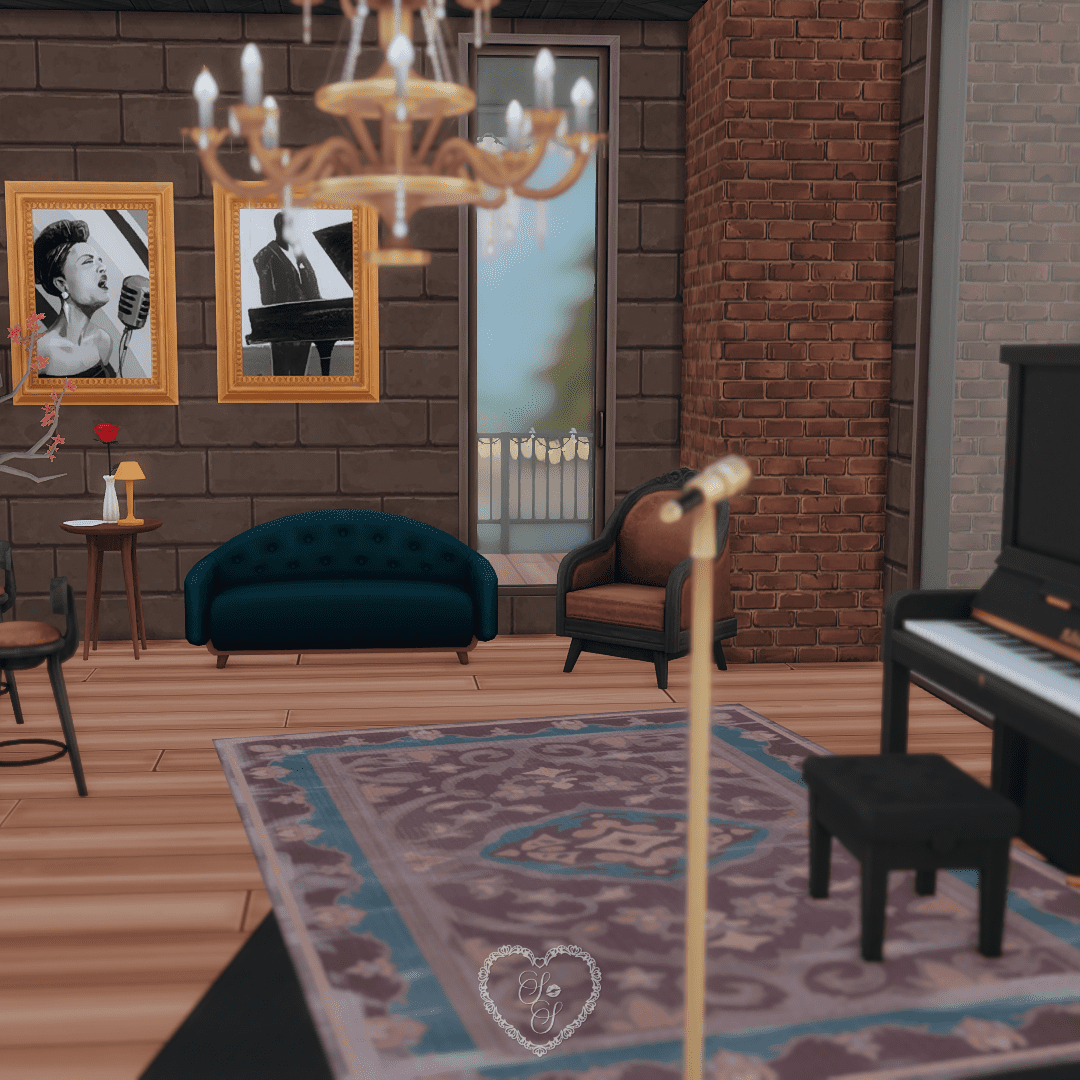 Framed black-and-white portraits of singers decorate the lounge, alongside a deep teal couch and candlelit tables that set the mood for late-night sets.