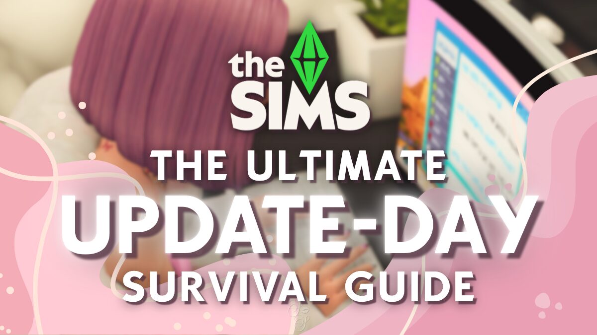 ultimate update day survival guide 1200x675 Group of Sims wearing masculine CAS outfits from The Sims 4 Casanova Cave Kit, posed in a stylish loft lounge. This Sims 4 lookbook highlights cozy, romantic fashion for masculine-frame Sims.