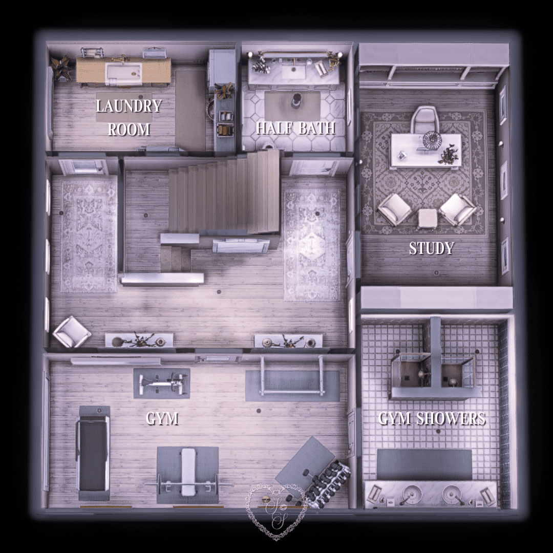 Basement view with gym equipment, laundry, and cellar area